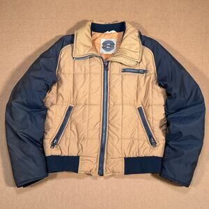 Vintage 70s 80s Europa Puffer Jacket Bomber Tan Navy Made in British Hong Kong